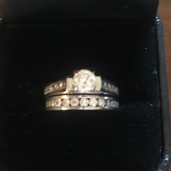 Blair Moissanite & Diamonds Bridal Set -14K White Gold, Side  Wedding set.